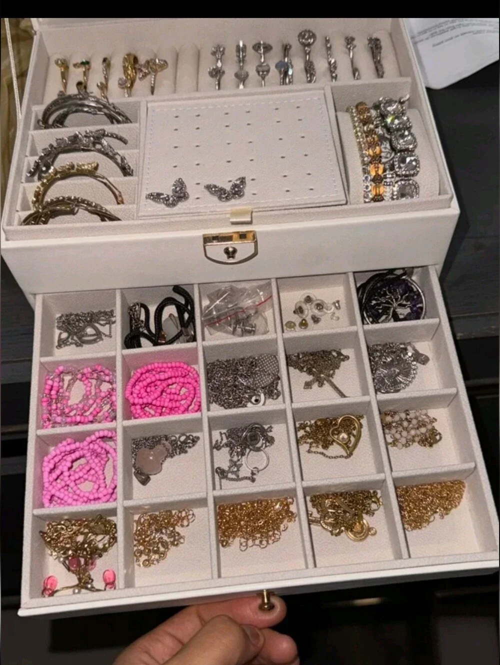 White Jewelry Organizer Box with Removable Trays